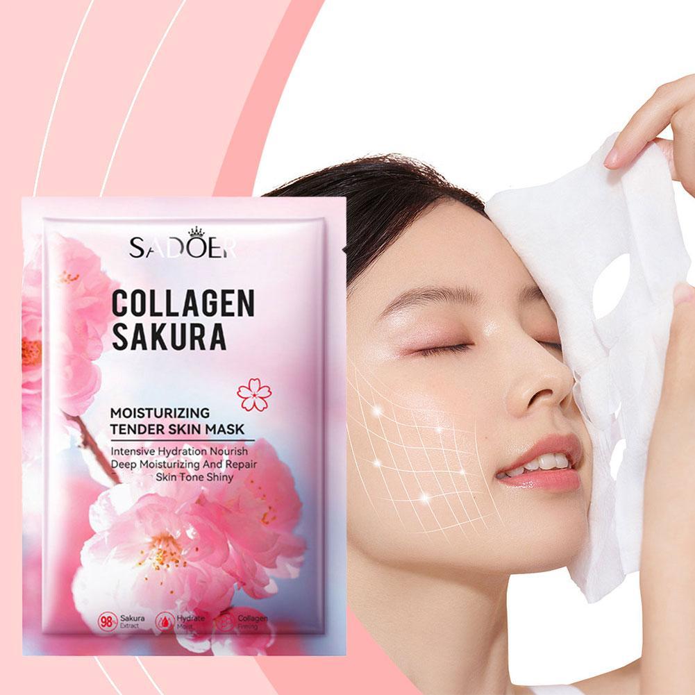 Collagen Sheet Mask - 5Pcs Collagen Sakura Face Mask Facial