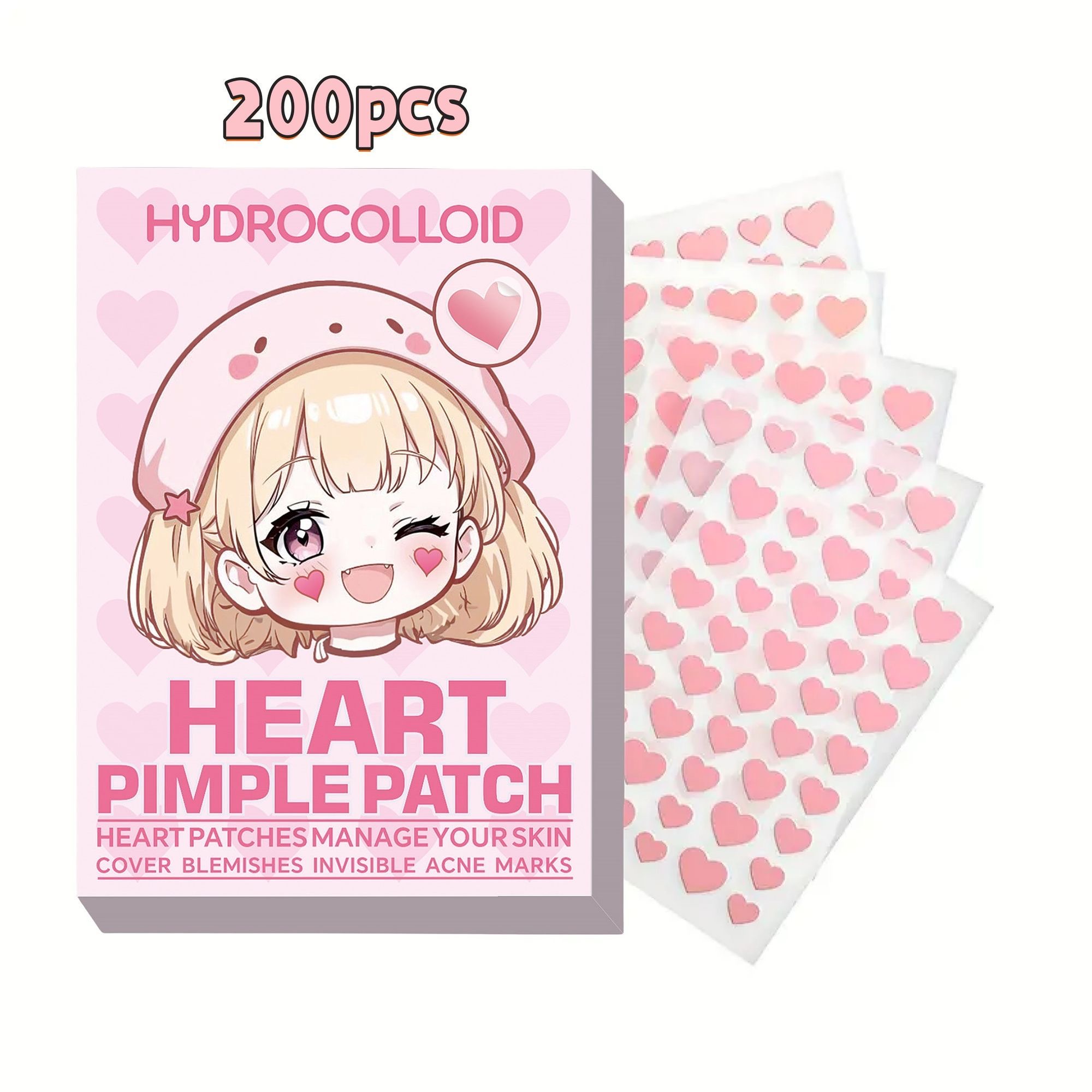 200Pcs Cute Pink Heart Pimple  - đánh giá và giá Skincare Pink