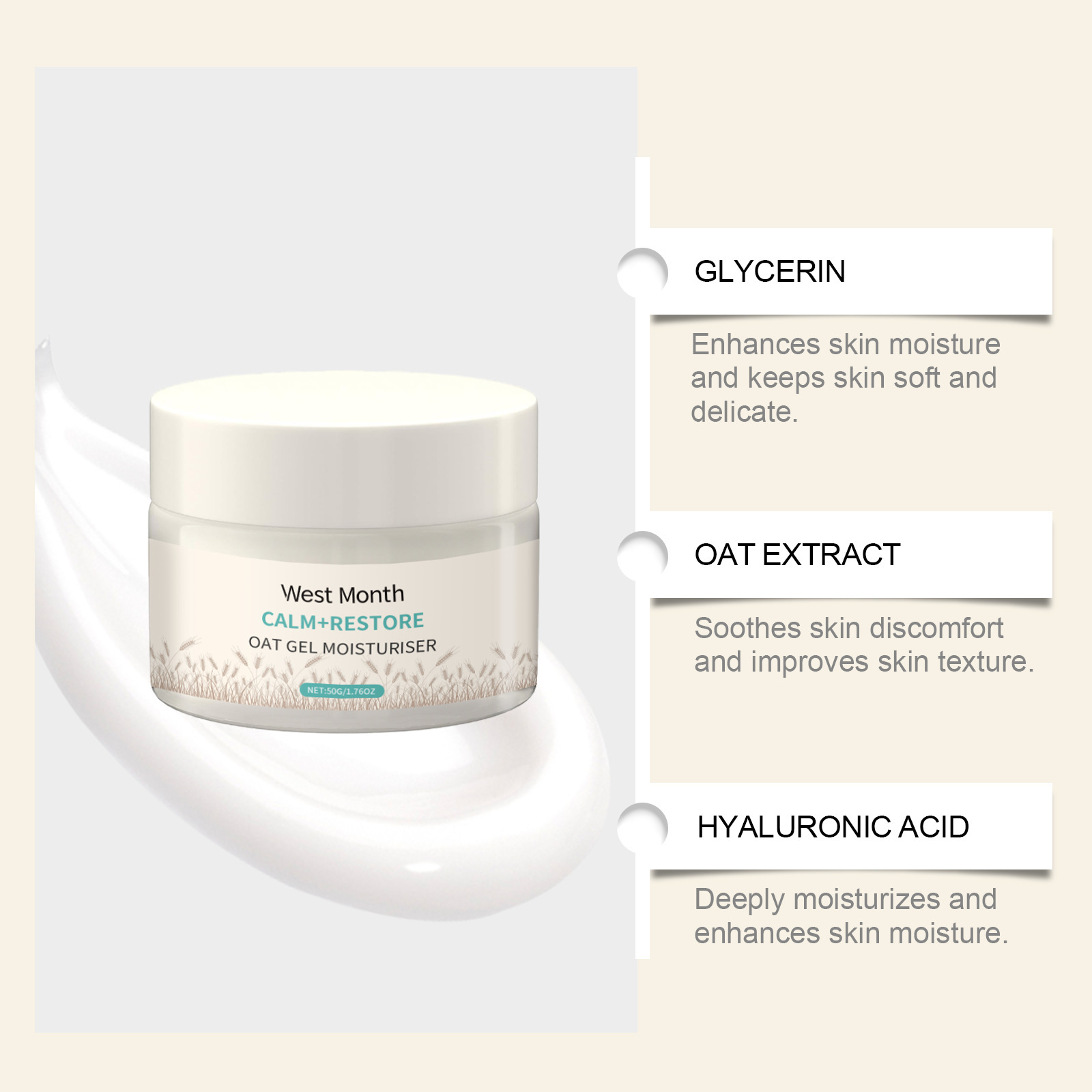 50g Oat Moisturizing Face Crea - đánh giá và giá Skincare Oat